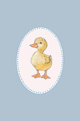 Baby Goose - Gooseling - Animal Cottage Style Nursery Wall Art Printable - Cottagecore Kids Room Print - Blue Stripes Countryside Poster