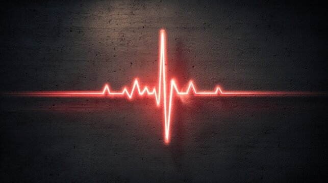 Stunning photo of red glowing heartbeat line over a dark textured background displaying vitality.