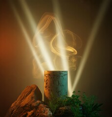 Marble podium for product showcase with scenery background