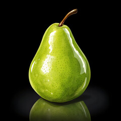 A ripe, fresh green pear isolated on a black background offers a healthy and sweet vegetarian delight