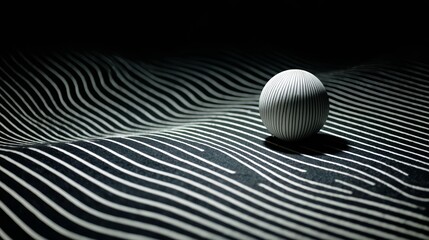 Abstract Grey and White Sphere on a Wavy Surface.