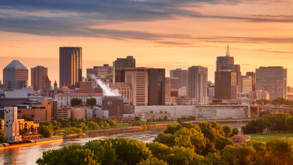 Saint Paul, Minnesota, USA. Aerial cityscape image of downtown St. Paul, Minnesota, USA at beautiful summer sunrise.