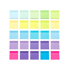 Colorful sticky notes arranged in a grid pattern on a transparent background