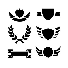 set of Laurel wreath, wing, shield, ribbon, banners, Containing. shield, ribbon, banners for awards, heraldry, logos, badges, and branding designs vector illustration Collection of vintage heraldic 