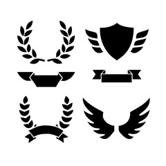 set of Laurel wreath, wing, shield, ribbon, banners, Containing. shield, ribbon, banners for awards, heraldry, logos, badges, and branding designs vector illustration Collection of vintage heraldic 