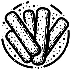 vector outline artwork of mozzarella sticks in black color