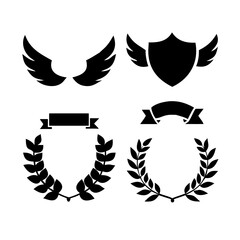 set of Laurel wreath, wing, shield, ribbon, banners, Containing .shield, ribbon, banners for awards, heraldry, logos, badges, and branding designs vector illustration Collection of vintage heraldic 
