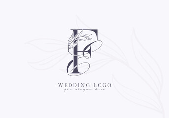 Elegant wedding logo with floral initial EF monogram