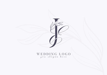 Elegant wedding logo with floral initial EJ monogram