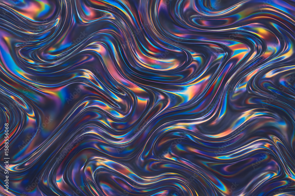 Poster abstract iridescent fluid: a mesmerizing display of iridescent colors swirls and flows across a flui