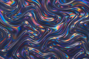 Obraz premium Abstract Iridescent Fluid: A mesmerizing display of iridescent colors swirls and flows across a fluid surface, creating a captivating visual symphony of light and texture.