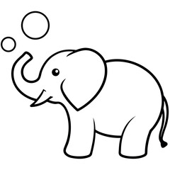 Obraz premium Joyful elephant blowing soft bubbles in air Line Art Vector illustration