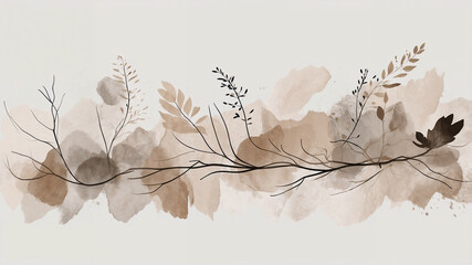 vector illustration of a floral background, A minimalist wall art, off-white background with subtle brush strokes
