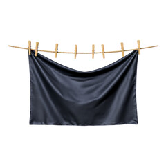 Black Fabric Hang on Clothesline Isolated Background