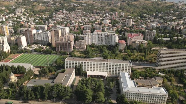 Tbilisi, Georgia - 15th july, 2025: Aerial view Tbilisi state medical university - TSMU. Popular education destination among indian, iranian, turkish, arabic etc foreign nationalities students