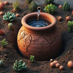 Clay Plant Water Reservoir**: Buried pots used to gradually irrigate garden plants.

