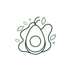 Avocado in a juice splash outline vector icon isolated on white background