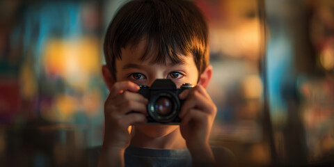Curious child fascinated by photography – inspiring creativity and early passion for camera and art