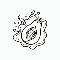 Papaya slice in juice splash outline icon isolated on white background