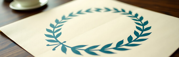 luxurious certificate adorned intricate teal laurel wreath soft focus set warm beige