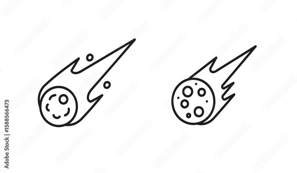 Poster two comet outline icons space objects with tails isolated on white
