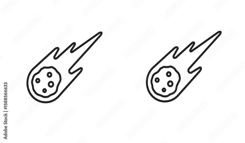 Poster two meteor icons with trailing flames in a minimalist line art style