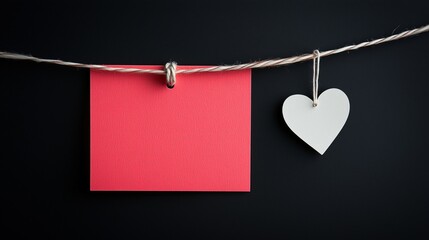 Pink Card & Heart Ornaments on Hemp Rope, for Valentine&rsquo;s Day Decoration, Confession Notes, Simple Romantic Design