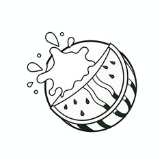 Watermelon slice in a juice splash outline icon isolated on white background