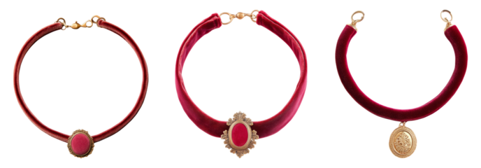 Elegant Velvet Chokers with Red Accents on Transparent Background
