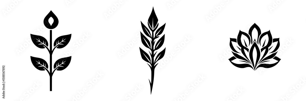 Poster black icons representing floral and botanical elements displaying simplicity and elegance