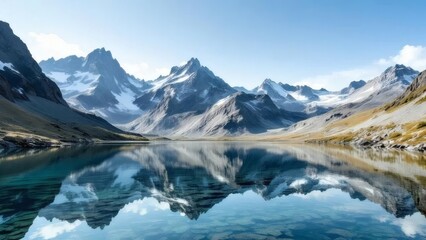 Obraz premium Stunning Mountain Lake Reflection with Snow Capped Peaks Nature Scenery