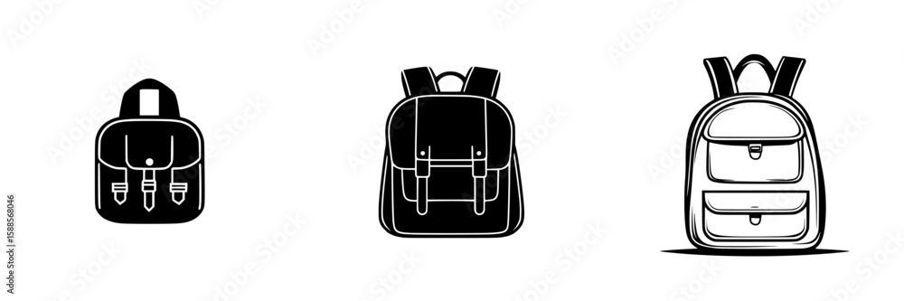 Poster unique designs of black backpacks displayed against a white background showcasing different styles a