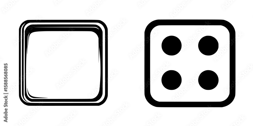Poster black icon featuring a square and a die with dots representing numerical values in a minimal design