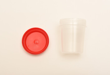 Jars for urine and fecal tests. Containers for medical tests.