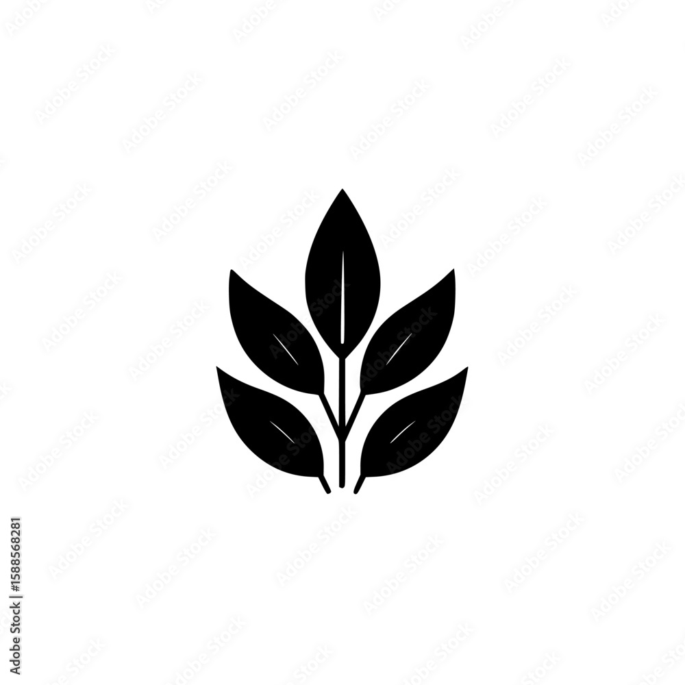 Poster stylized black leaf icon representing nature and growth in minimal design suitable for various appli