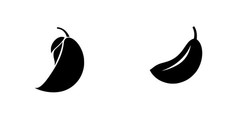 Black fruit icons representing a mango and a banana on a plain background