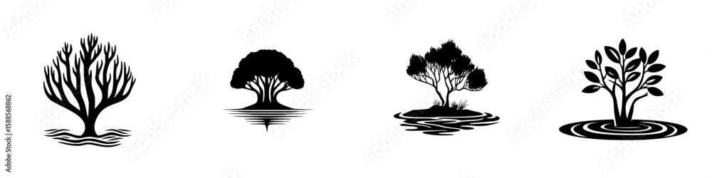 Poster black icons depicting various tree silhouettes showing different styles and forms of flora against a