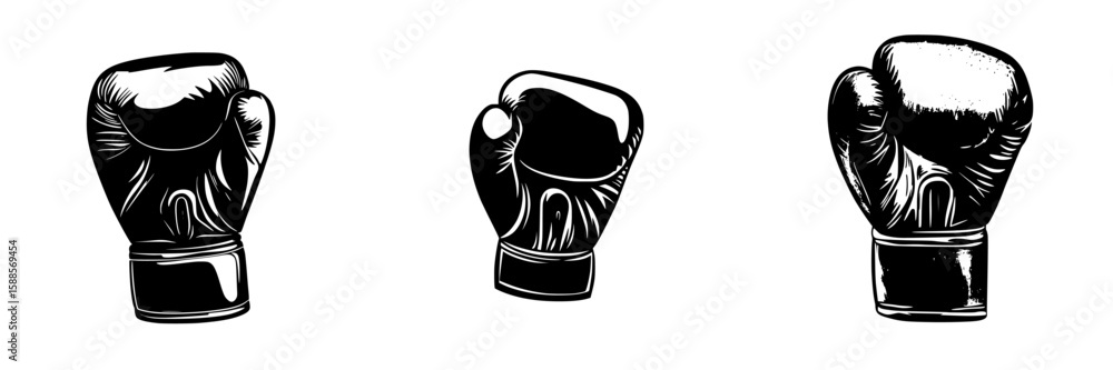 Poster black boxing gloves arranged in different positions showcasing style and design in a minimalist repr
