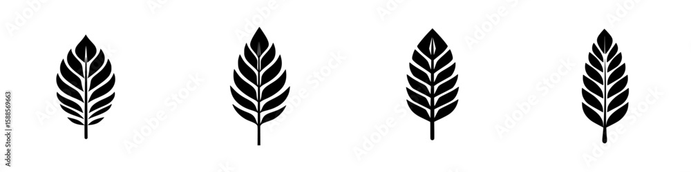 Poster black icon design featuring four distinct leaf shapes arranged horizontally in a minimalist style