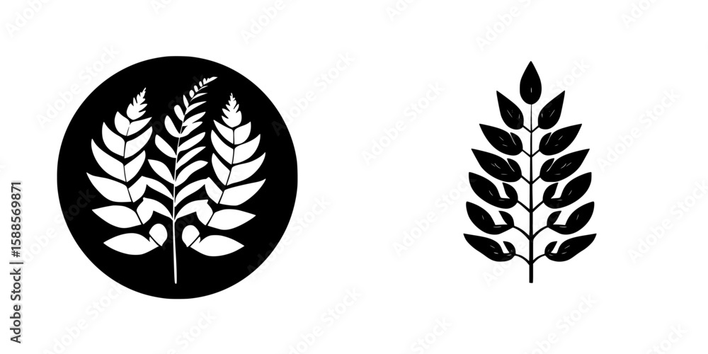 Poster black icon featuring a stylized fern design with intricate leaf patterns suitable for various applic