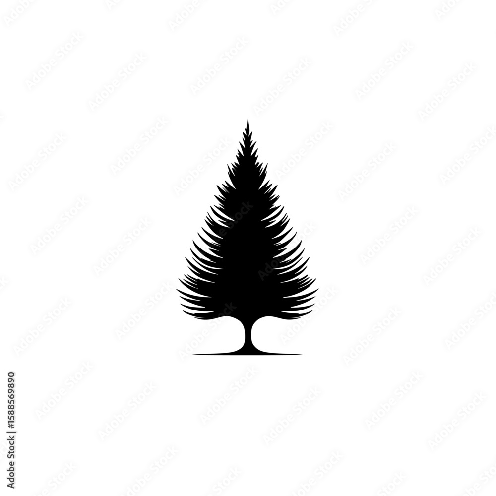 Poster minimalistic black icon of a tree with a triangular shape, conveying a sense of nature and simplicit