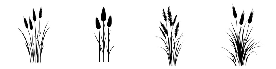 Various black icons of grass and reeds representing nature's diversity and elegance with a minimalist design aesthetic