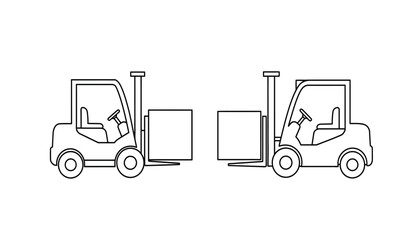 Outline illustration of two forklifts carrying boxes isolated on white background © rsvect02