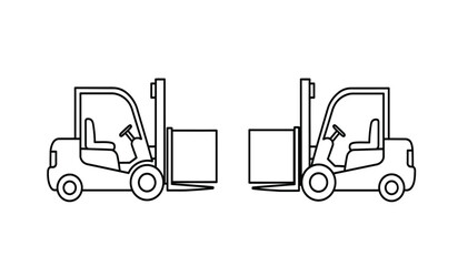 Forklift trucks with boxes outline illustration for logistics and delivery services