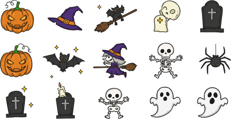 Naklejka premium Spooky Halloween pumpkin set vector illustration for an autumn holiday celebration