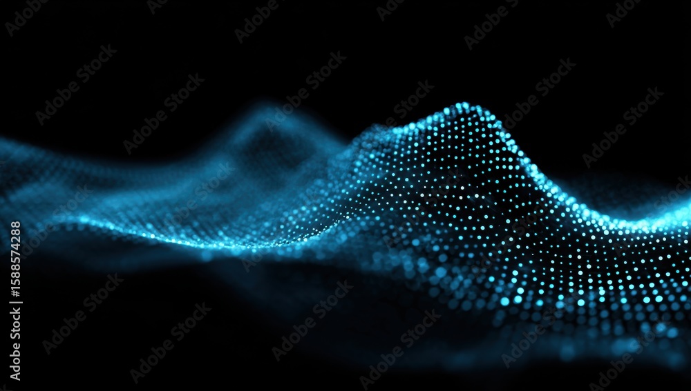 Poster abstract blue particle wave: a mesmerizing digital landscape of glowing points forming a dynamic wav