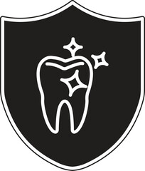 Tooth and shield with sparkle icon representing protected oral hygiene or secure dental care with transparent background