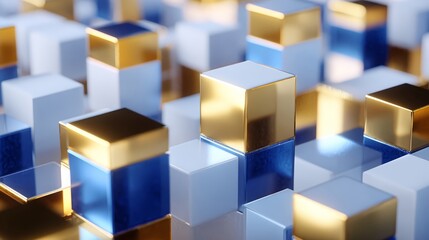 Obraz premium Metallic Gold Blue White Cubes Abstract Background.