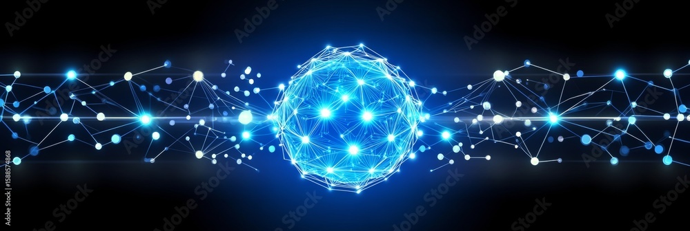 Poster futuristic deep blue network design showcasing high-tech node connections and abstract patterns