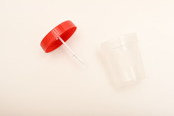Jars for urine and fecal tests. Containers for medical tests.